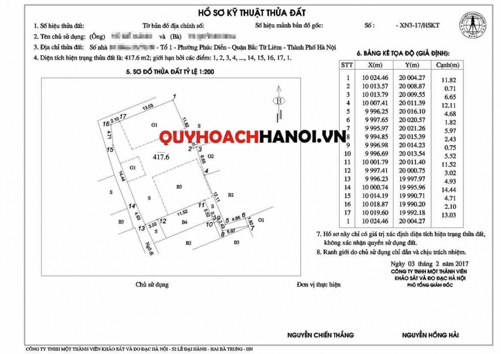 Đo đạc tính diện tích quận Bắc Từ Liêm mẫu 3