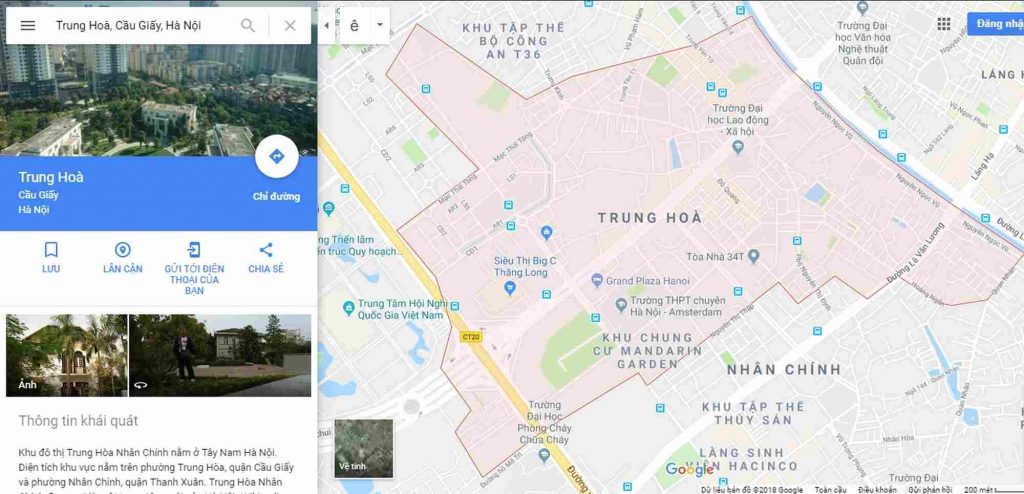 Ranh giới bản đồ địa hình phường Trung Hòa quận Cầu Giấy
