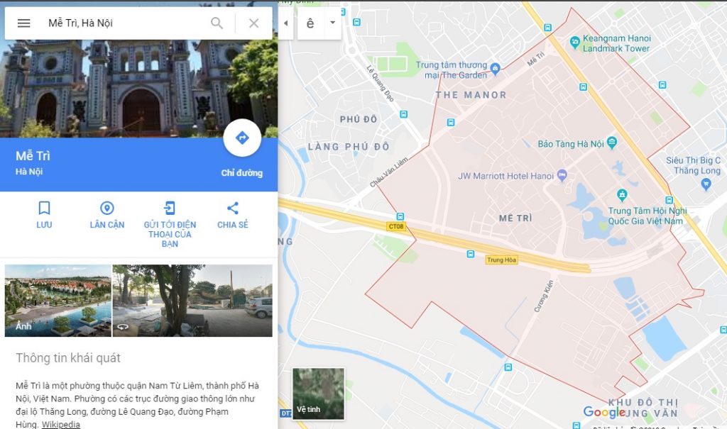 Vị trí Bản đồ địa hình phường Mễ Trì