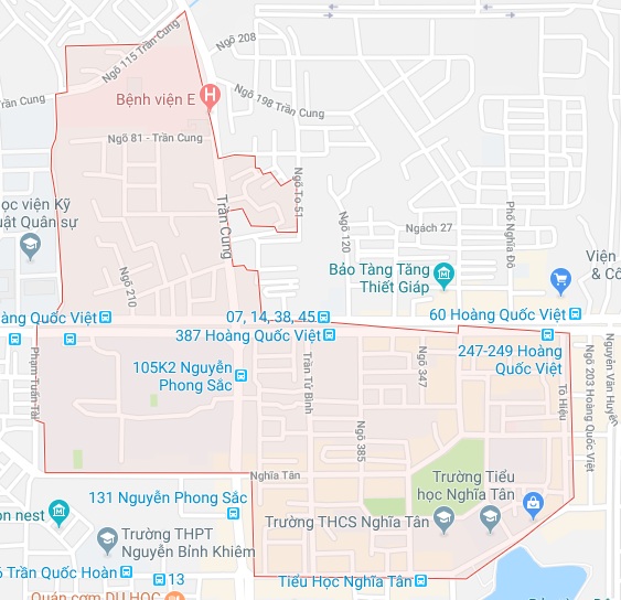Ranh giới bản đồ quy hoạch giao thông phường Nghĩa Tân quận Cầu Giấy